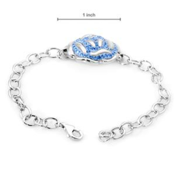 DESIGNER ROMANTIC ROSE BLUE CRYSTALS SOLID .925 STERLING SILVER BRACELET**NEW! - Picture 2 of 2